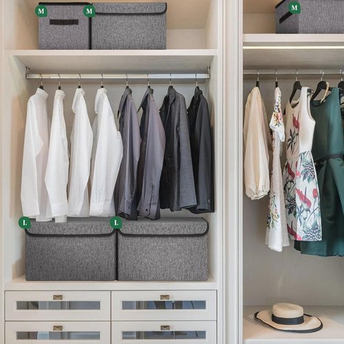 Bagnizer Foldable Storage Bin - 22 Quart Linen Organizer with Flip-Top Lid & Handles | Gray, 4 Pack (14.6 x 9.5 x 9.5”)