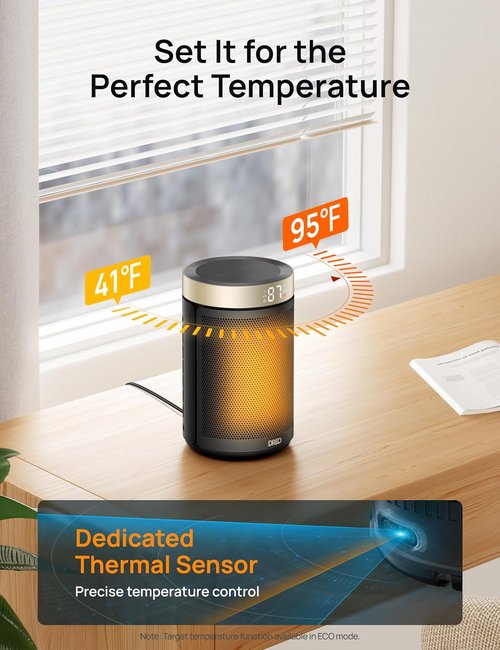 DREO Portable Electric Space Heater - 2024 Upgraded with Thermostat, Remote & Digital Display | 1500W PTC Fast Heating for Home & Office
