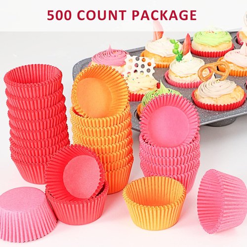 Caperci Pink Cupcake Muffin Liners - 500-Count, No Smell, Food Grade & Grease-Proof Paper