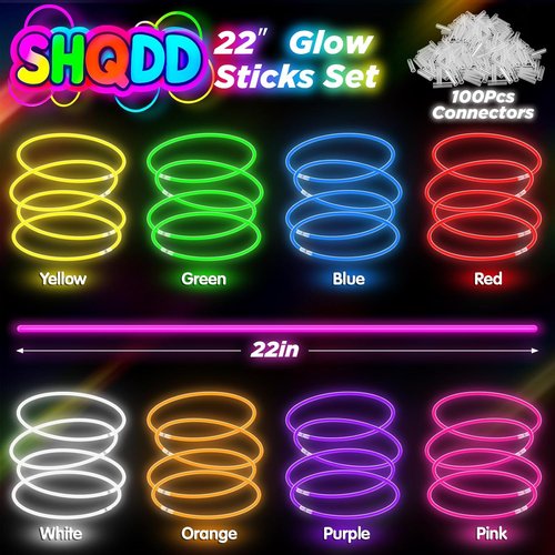 Glow Sticks 100Pcs | 22-Inch Glow In The Dark Party Supplies - 9 Hours of Fun for Kids