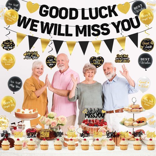 Roetyce Farewell Party Decorations, We Will Miss You Banner Cake Topper Balloons Hanging Swirls Kit, Going Away/Leaving/Retirement Party Decorations for Men Women, Coworker Goodbye Party Supplies