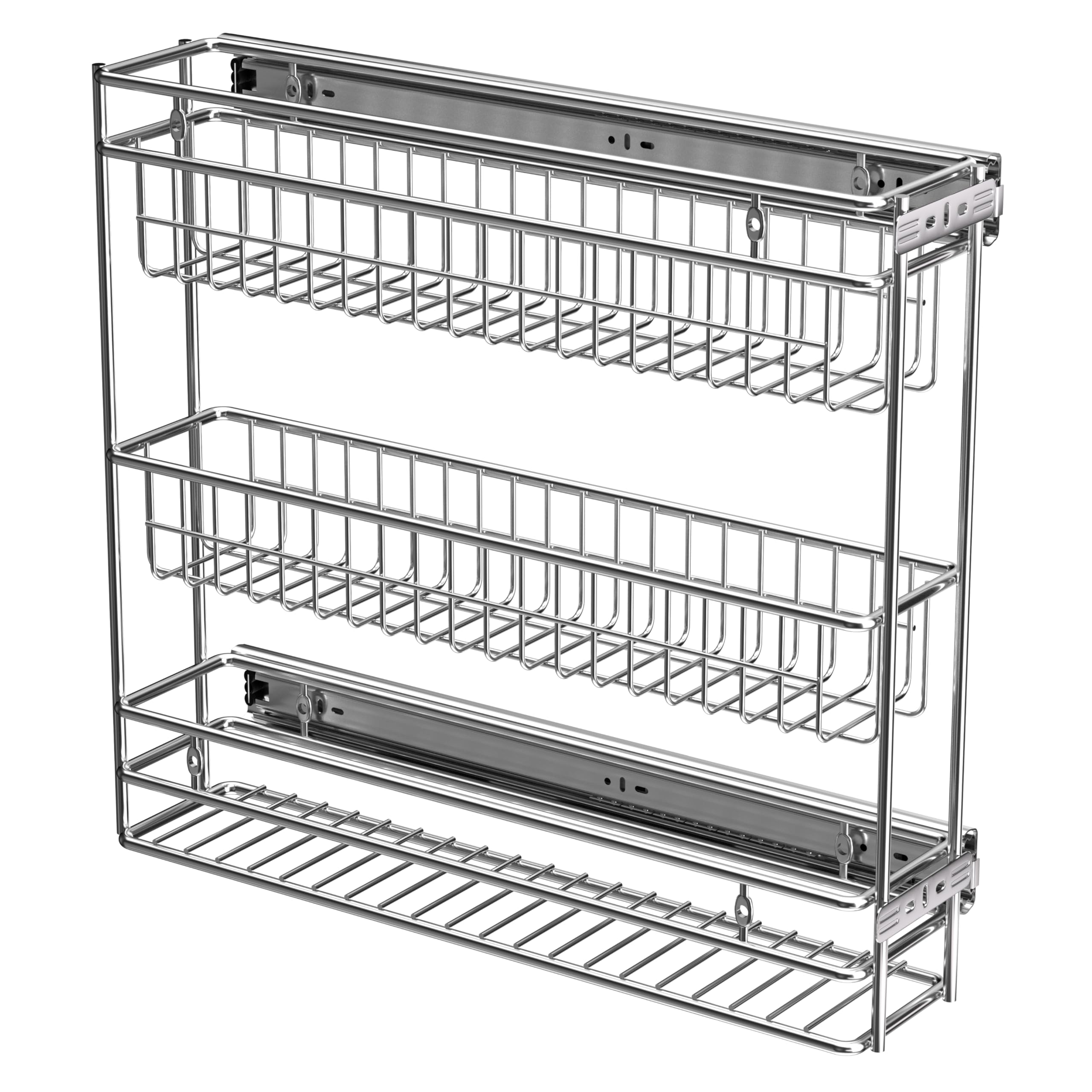 JOWBOOW Narrow Pull Out Cabinet Organizer, 4" Skinny Side Mount Spice Rack for Frameless Cabinets, Heavy Duty 3-Tier Zero Wobble Slide Out Shelf