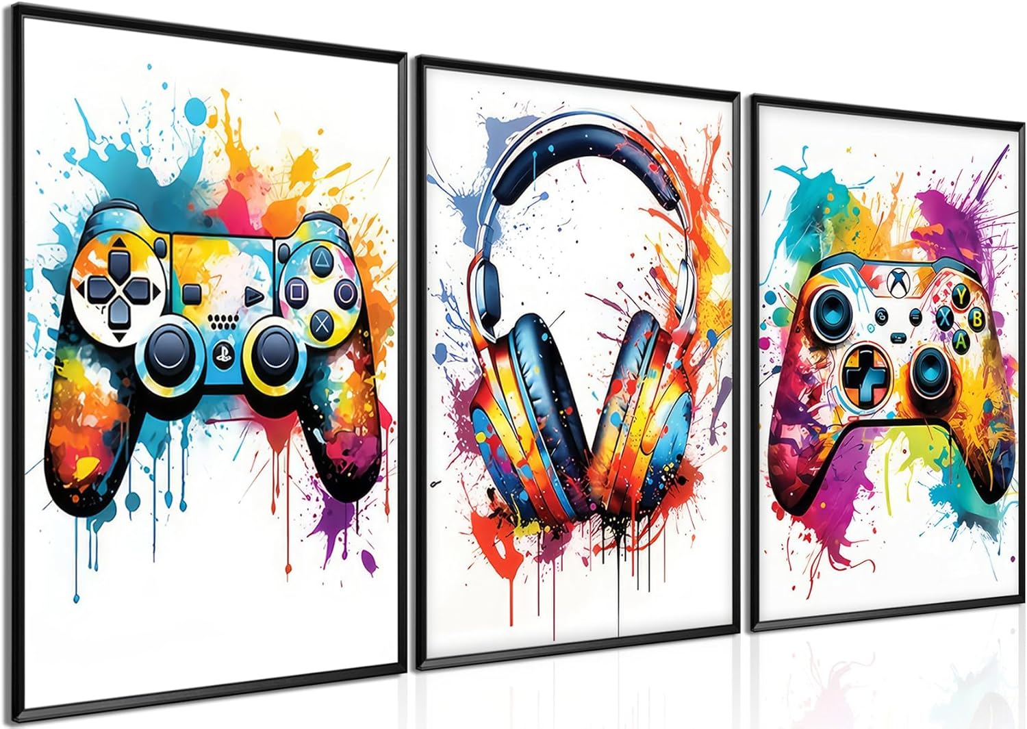 Skiennix Gaming Room Decor - Set of 3 Video Game Canvas Prints | Graffiti Posters for Teen Boys 16x24in