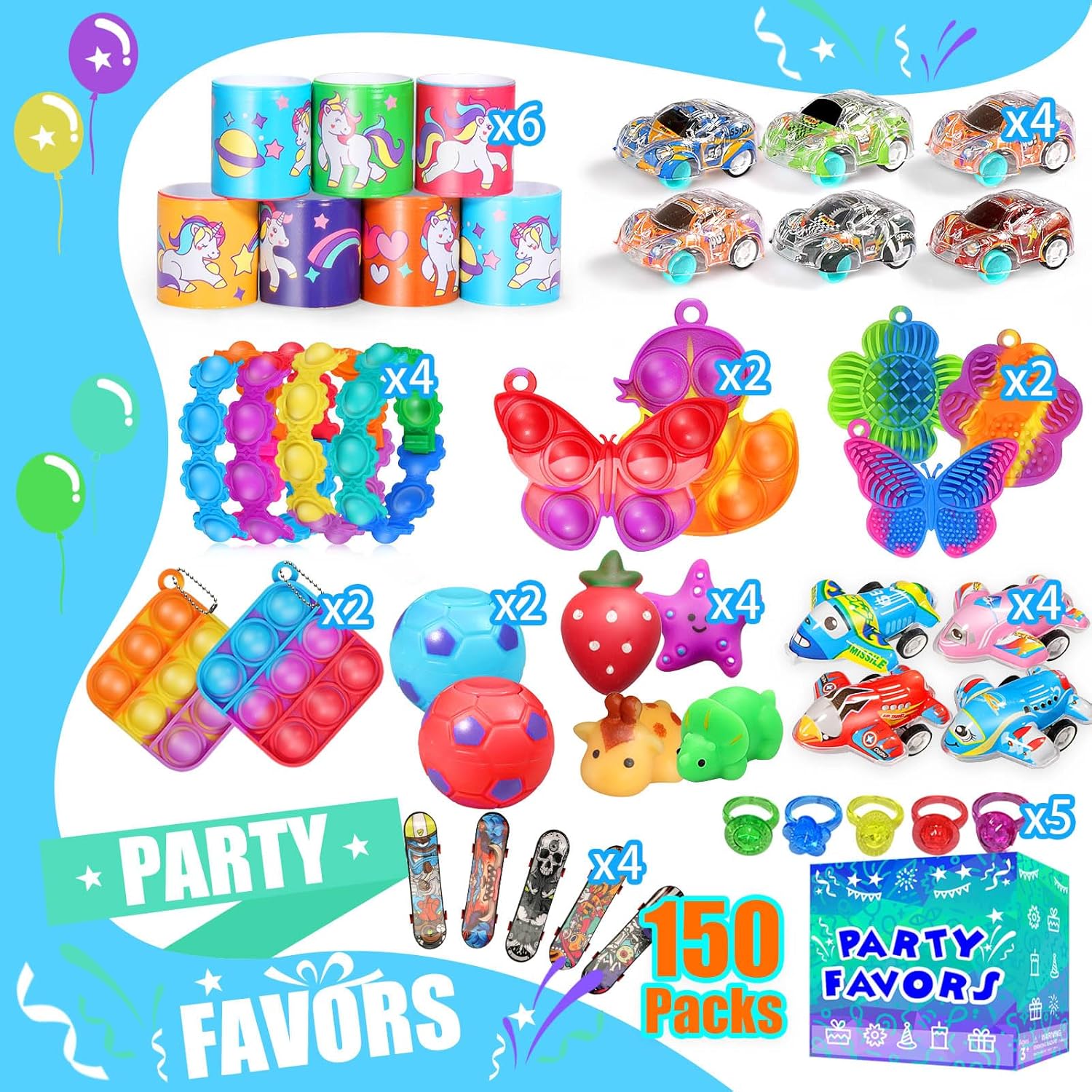 Skiennix 150-Pack Fidget Toys | Bulk Party Favors for Kids 8-12 | Perfect for Goodie Bags & Classroom Prizes