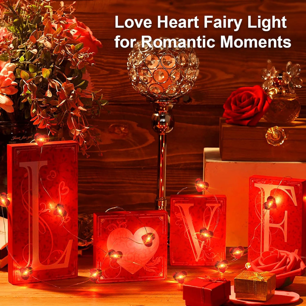 Skiennix Valentine's Day Red Heart Fairy Lights - 7Ft 20 LED Twinkle String Lights | Battery Operated & Waterproof, 2 Pack