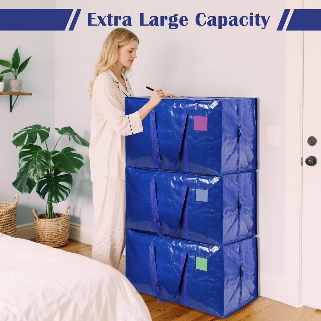 Skiennix 6 Pack Moving Bags - Extra Large 93L Heavy Duty Waterproof Storage Totes | Ideal for College Dorm & Home Organization - Blue