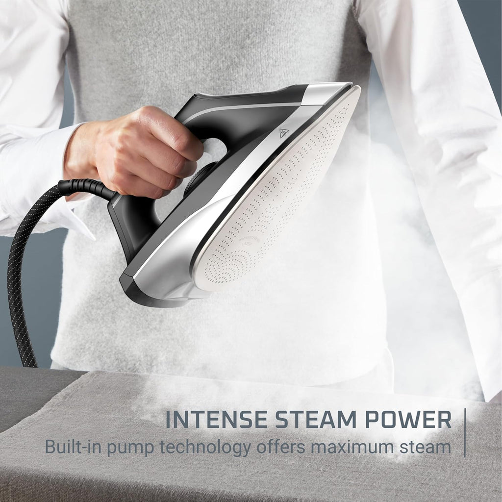 Rowenta Professional Steam Iron - Master Steam Station with Stainless Steel Soleplate, 1750 Watts, 57 Oz, Black/Green