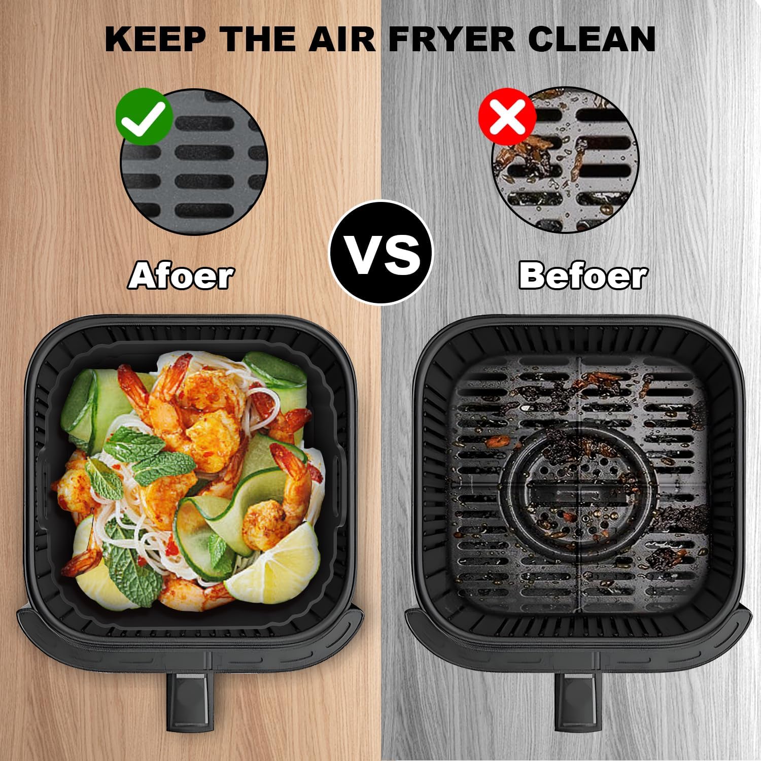 Skiennix 8.5 Inch Square Silicone Air Fryer Liners - Reusable Basket Liners for Ninja & More | 2 Pack