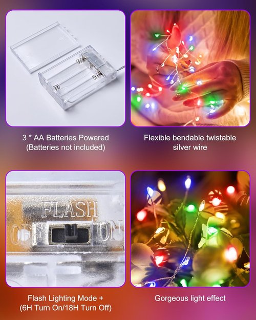 Fairy Lights - Battery Operated Twinkle String Lights | 5 Feet, 60 LED Waterproof Silver Wire for DIY Decor