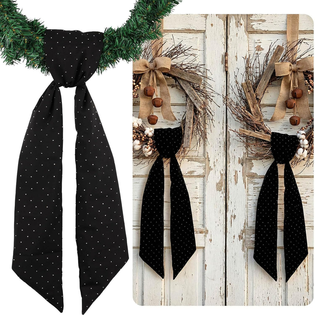 YKW Black Rhinestone Wreath Sash - 2 Pack Sparkle Ribbon for Christmas & Wedding Decor | 54x5 Inch