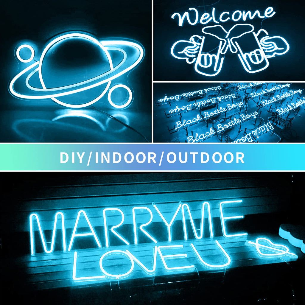 OWOFYDR LED Neon Lights Strip White 16.4FT/5M 12V DC Waterproof Flexible Neon Led Light for Indoors Outdoors Decorn (Ice Blue, 1Pc：No Adapter, No Accessorie)