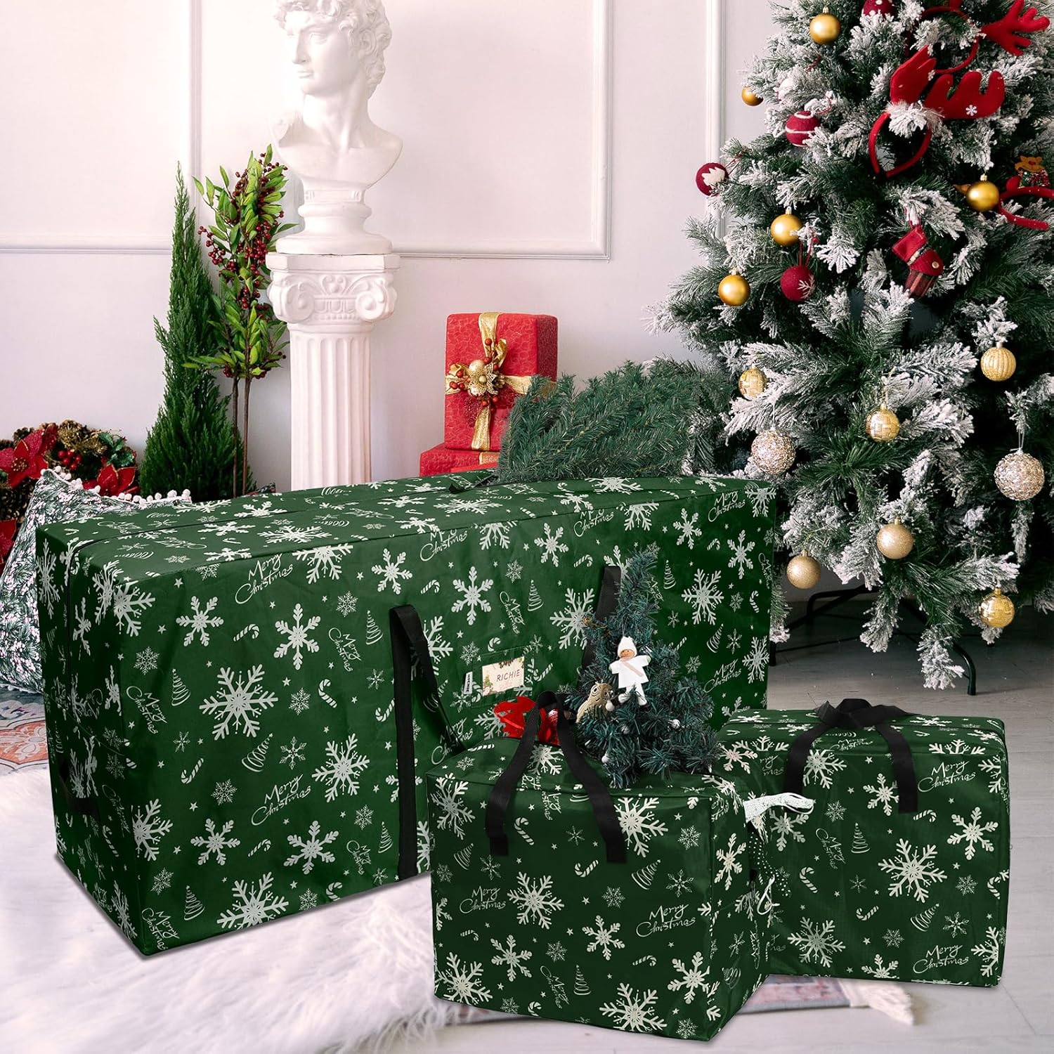 RICHIE Christmas Tree Storage Bag - 7.5 ft Durable 600D Oxford | Fits Up to 7 ft Artificial Trees, Green
