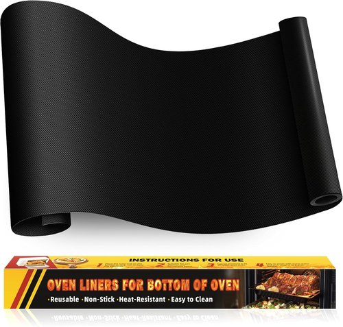 Large Oven Liners - 17"x75" Heavy-Duty Non-Stick Baking Mat | Reusable & Heat Resistant, BPA/PFOA Free (Black)