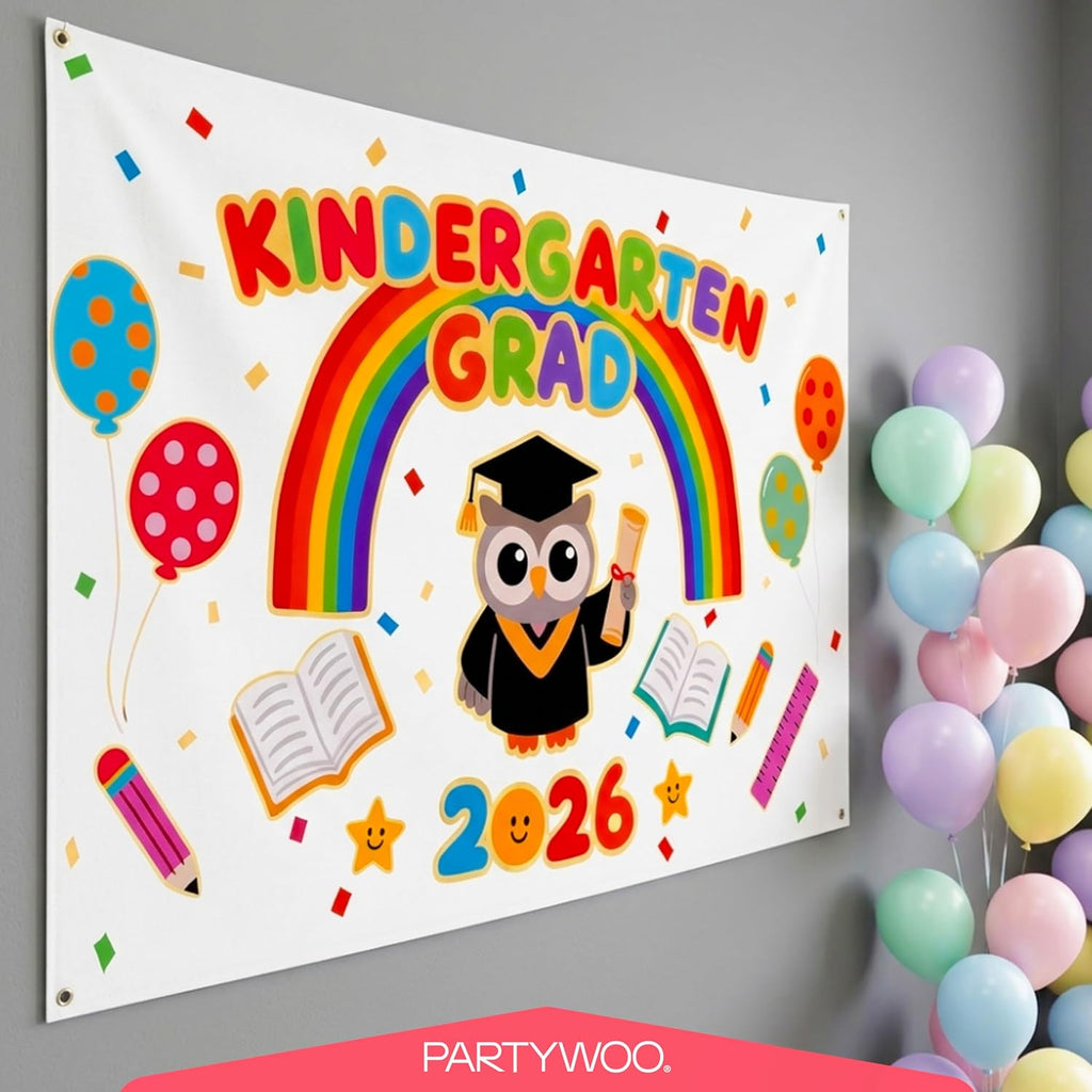 PartyWoo Graduation Decorations 2026 - Colorful Rainbow Party Supplies with Backdrop, Balloons & Centerpieces