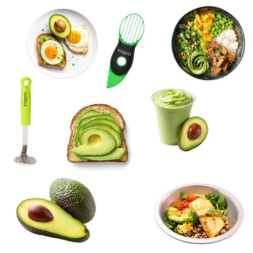 2pc Avocado Tool Set in Box - 3-in-1 Avocado Slicer with Cutter & Pit Remover + Mini Masher - Kitchen Utensil Gift Set for Guacamole Lovers by Xidgets (Zippy Green/Zippy Green)