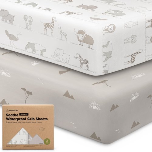 2-Pack Waterproof Crib Sheets for Boys, Girls - 52x28 Fitted Organic Cotton Baby Crib Sheets, Toddler Mattress Protector Cover, Washable, Soft & Durable Baby Bedding Essentials (Foxtrot)