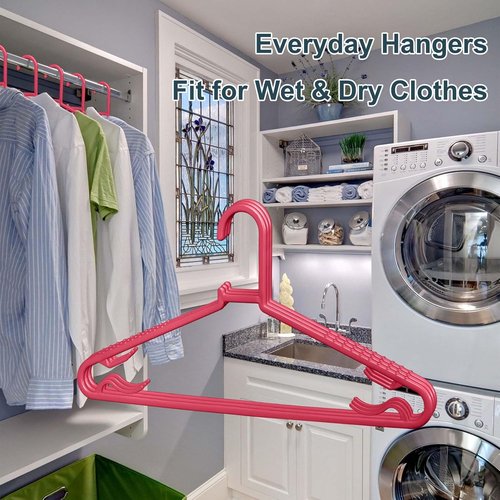 Byomostor Plastic Hangers - Durable Non-Slip G-Shape Clothes Hangers | 50 Pack in Pink