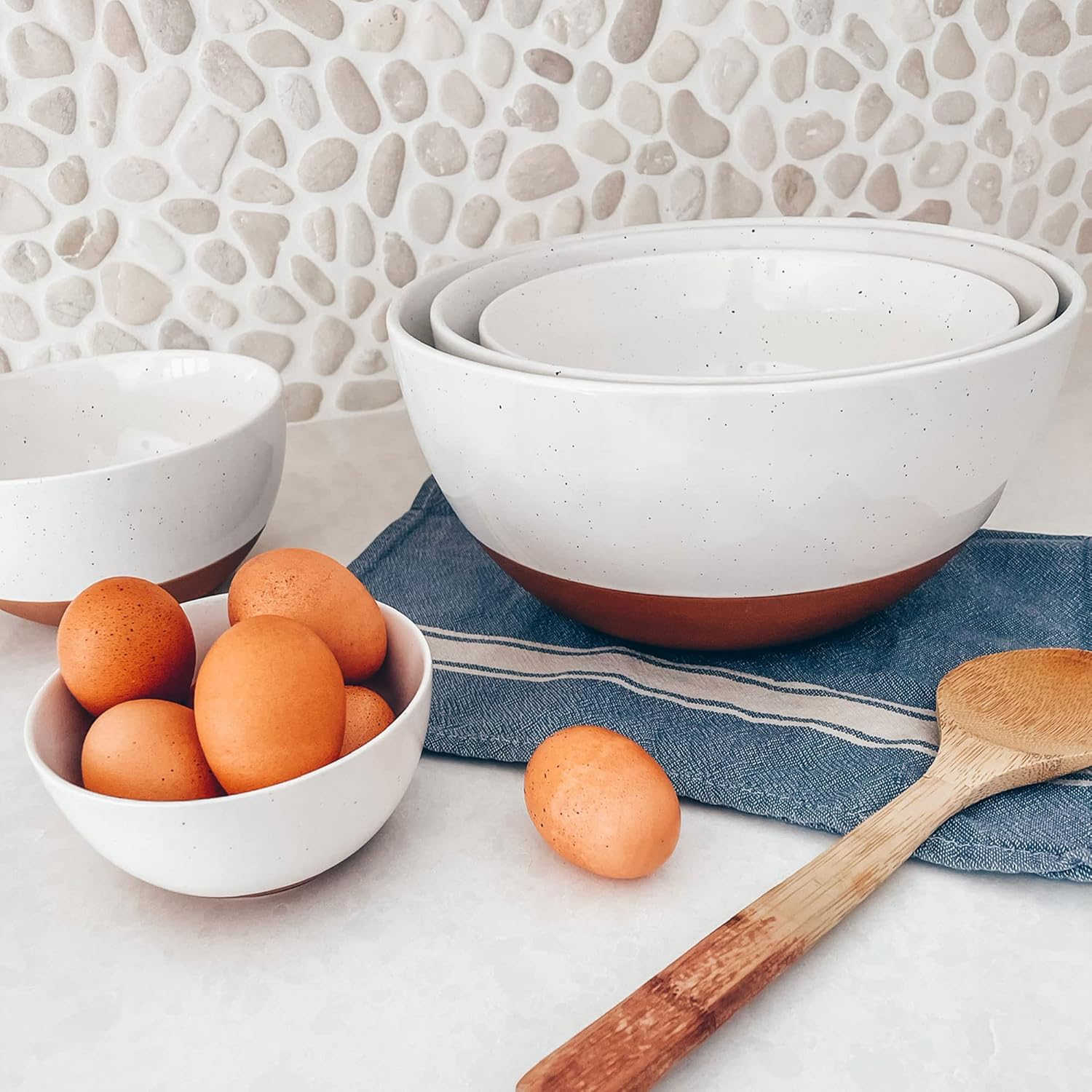 Mora Ceramic Mixing Bowls Set - 2 Large Nesting Bowls for Cooking & Serving | Microwavable, Dishwasher Safe - 2.5 & 1.6 Qt - White
