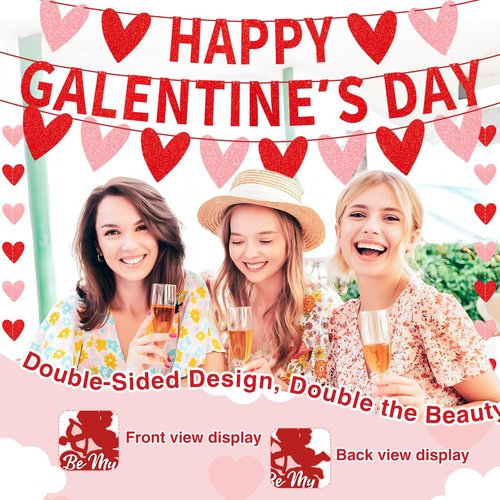 Galentines Day Party Decorations Kit - Happy Galentines Day Banner with Hanging Swirls and Heart Garland, Galentine’s Gang Decor, Party Supplies and Accessories for Girls Night and Photo Backdrop