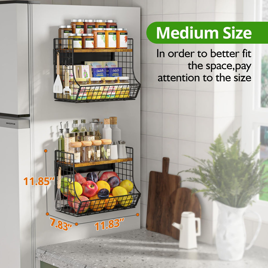 HIPLIYS Magnetic Shelf for Fridge with Wood Lid, Fruit Potato and Onion Storage Bins, Pantry Organizers and Storage, Strong Magnetic Spice Rack for Refrigerator, Kitchen Counter and Laundry Room
