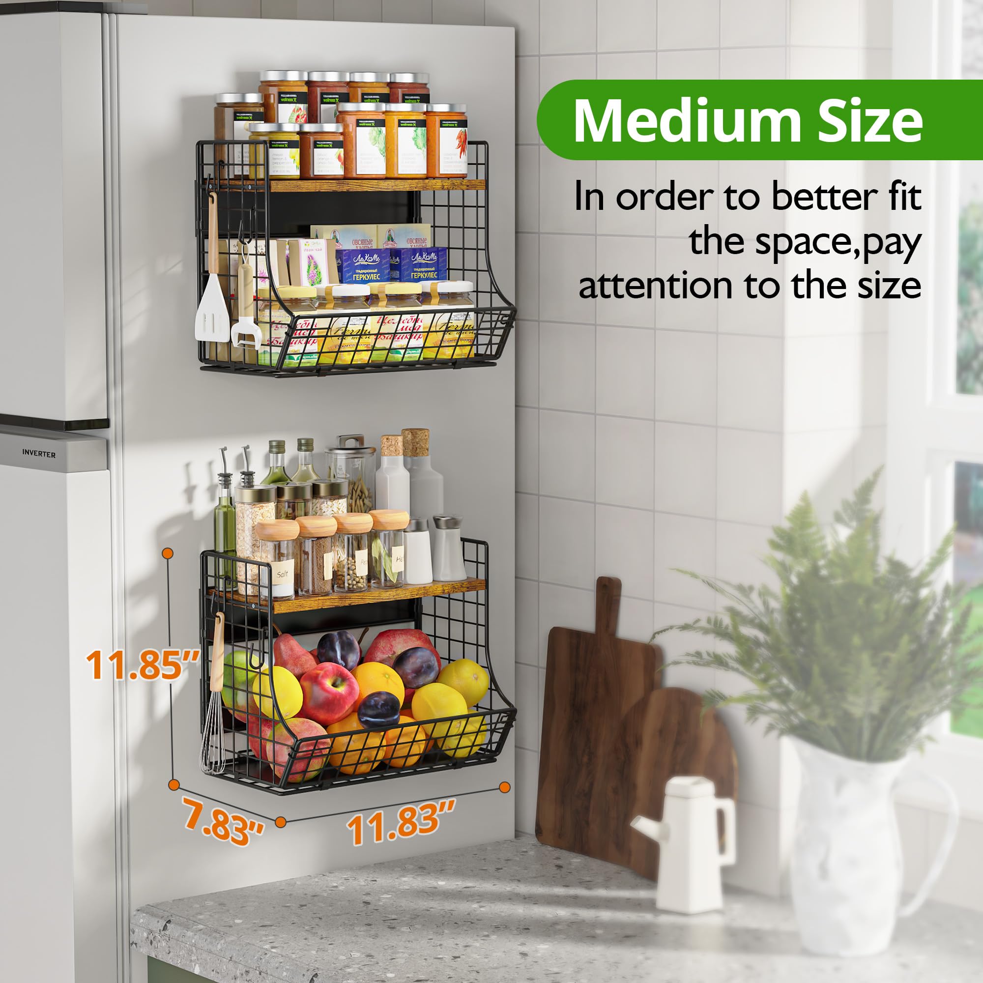 HIPLIYS Magnetic Shelf for Fridge with Wood Lid, Fruit Potato and Onion Storage Bins, Pantry Organizers and Storage, Strong Magnetic Spice Rack for Refrigerator, Kitchen Counter and Laundry Room