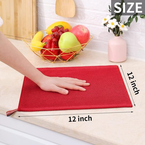 Homaxy 100% Cotton Dish Cloths - Ultra Soft, Absorbent & Quick Drying | 12 x 12 Inches, 6-Pack, Red