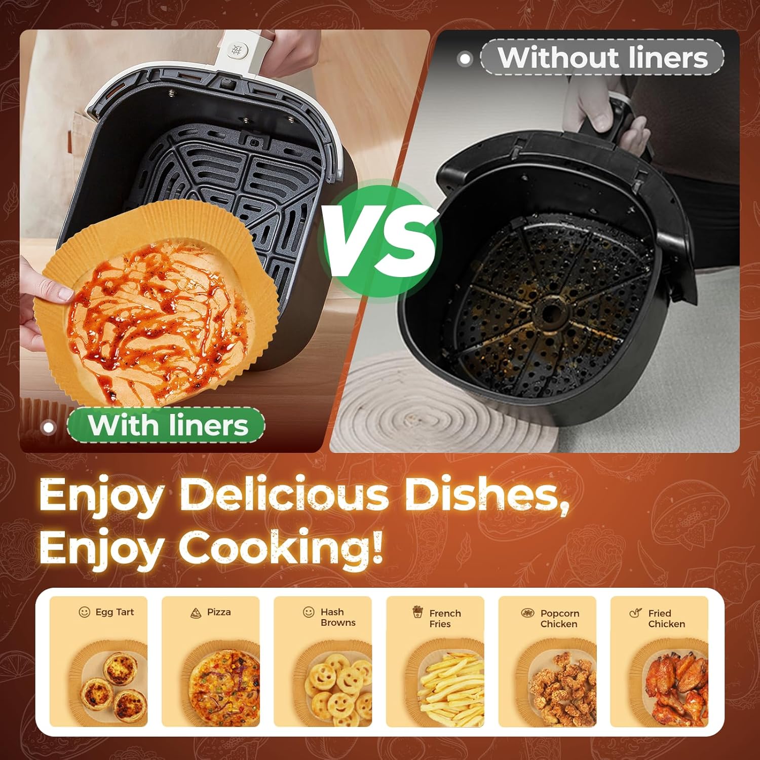 Air Fryer Liners - 150 Pcs Disposable Unbleached Parchment Paper | Non-Stick & Waterproof for 5-8 QT Baskets