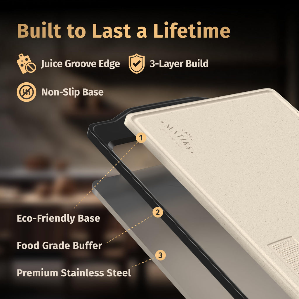 Matiks 316 Stainless Steel Cutting Board Set Double Sided, Dishwasher Safe - 11th Wedding Anniversary Steel Gift - Housewarming Gifts New Home Kitchen - First Home Cooking Gift for Men, Women, Couples