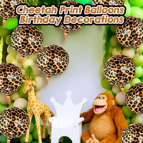 BBTO 6 Pcs Leopard & Cheetah Print Foil Balloons 22 Inch 4D Large Metallic Round Leopard Balloons Cheetah Print Decoration for Birthday Party Camo Animal Jungle Adventure Baby Shower Wedding