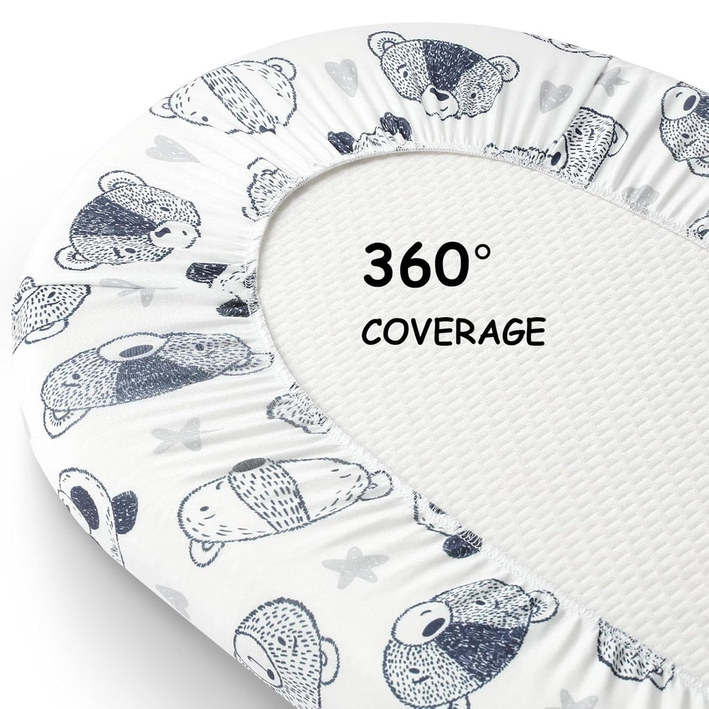Yoofoss Bassinet Sheets - 3-Pack Fitted Baby Sheets for Halo & Angelbliss | Soft & Breathable Stripes & Panda