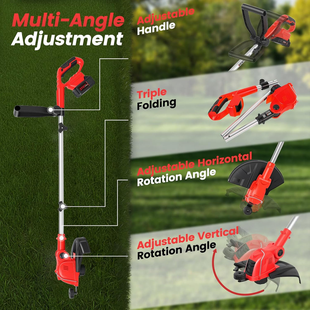 Skiennix Cordless String Trimmer - 21V Weed Wacker with 2x4.0Ah Batteries & Fast Charger | 12" Automatic Feed Garden Tool