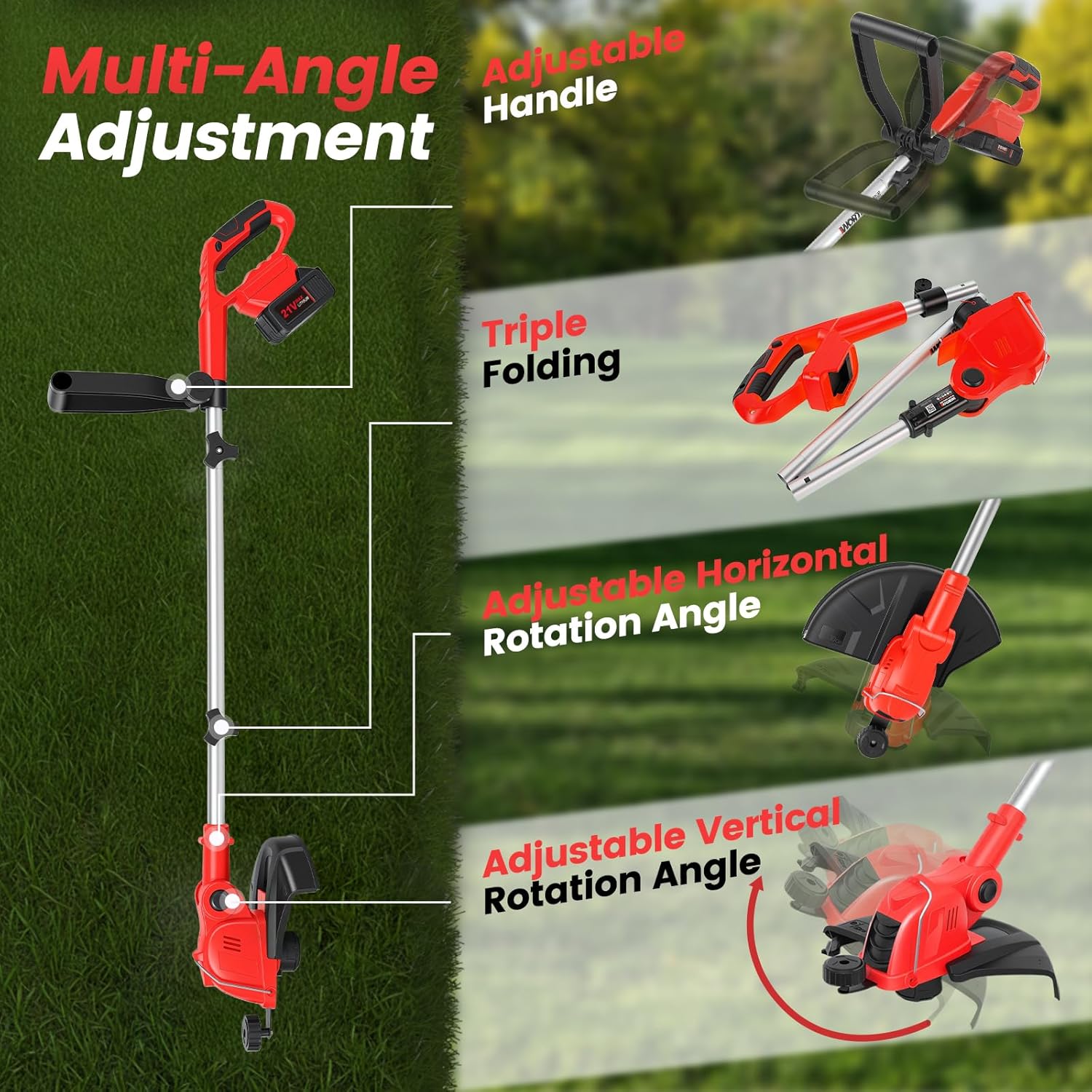 Skiennix Cordless String Trimmer - 21V Weed Wacker with 2x4.0Ah Batteries & Fast Charger | 12" Automatic Feed Garden Tool