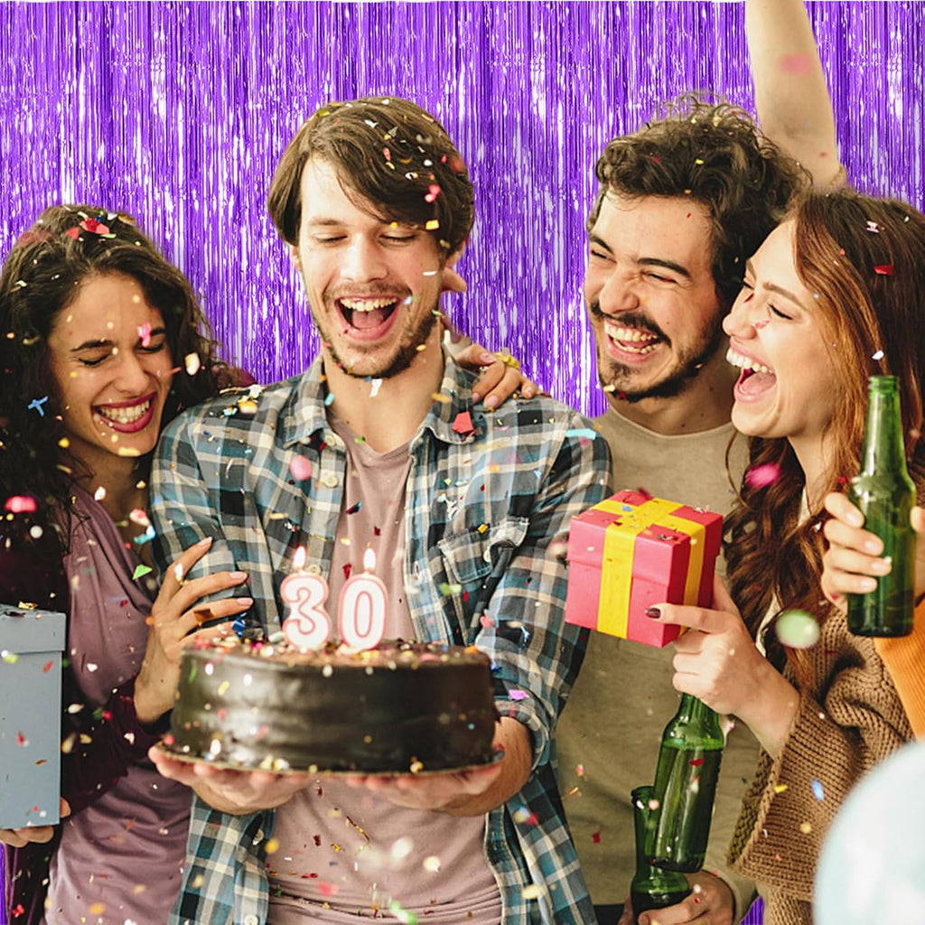Skiennix Foil Curtain Backdrop - 10 Pack Purple Metallic Tinsel Fringe for Parties & Events
