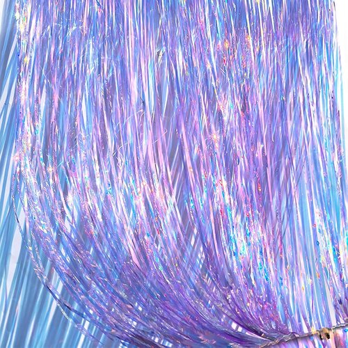 Iridescent Fringe Backdrop by [Brand Name] - 3.28x6.56 Ft Purple Foil Curtain for Mermaid Party Decor | Ocean & Beach Theme