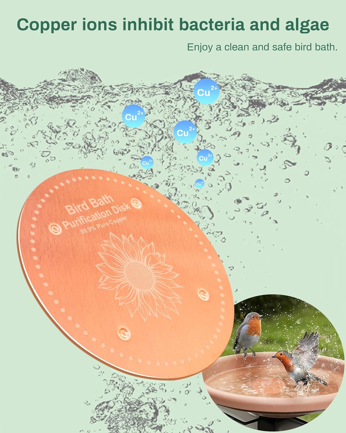 Skiennix Bird Bath Purification Disk - Solar-Powered Copper Fountain for Hummingbirds & Bees