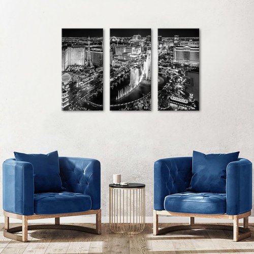 Las Vegas Skyline Wall Art - Black and White Cityscape Canvas Prints | 16x32" Set for Office & Living Room Decor