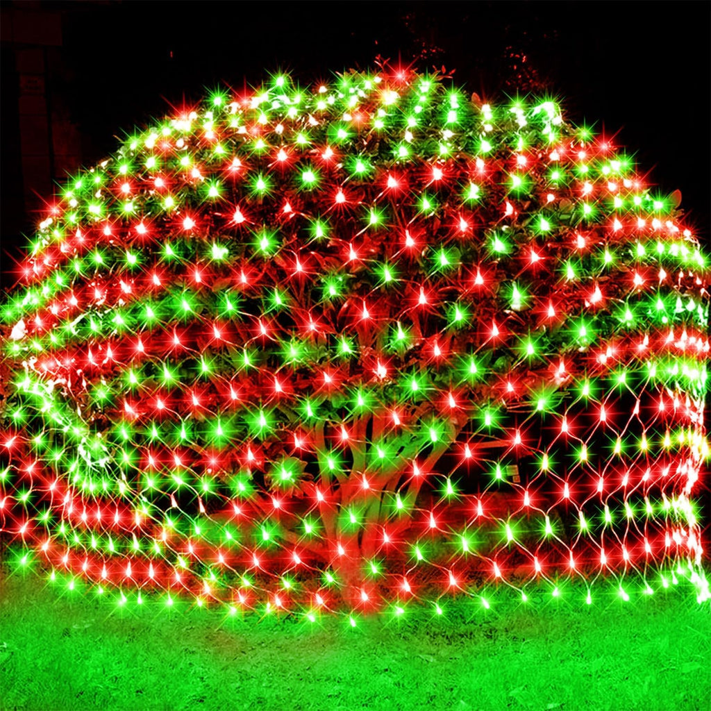 WATERGLIDE 12FT x 5FT Outdoor Christmas Net Lights - 360 LED Waterproof Mesh String Lights | Red & Green