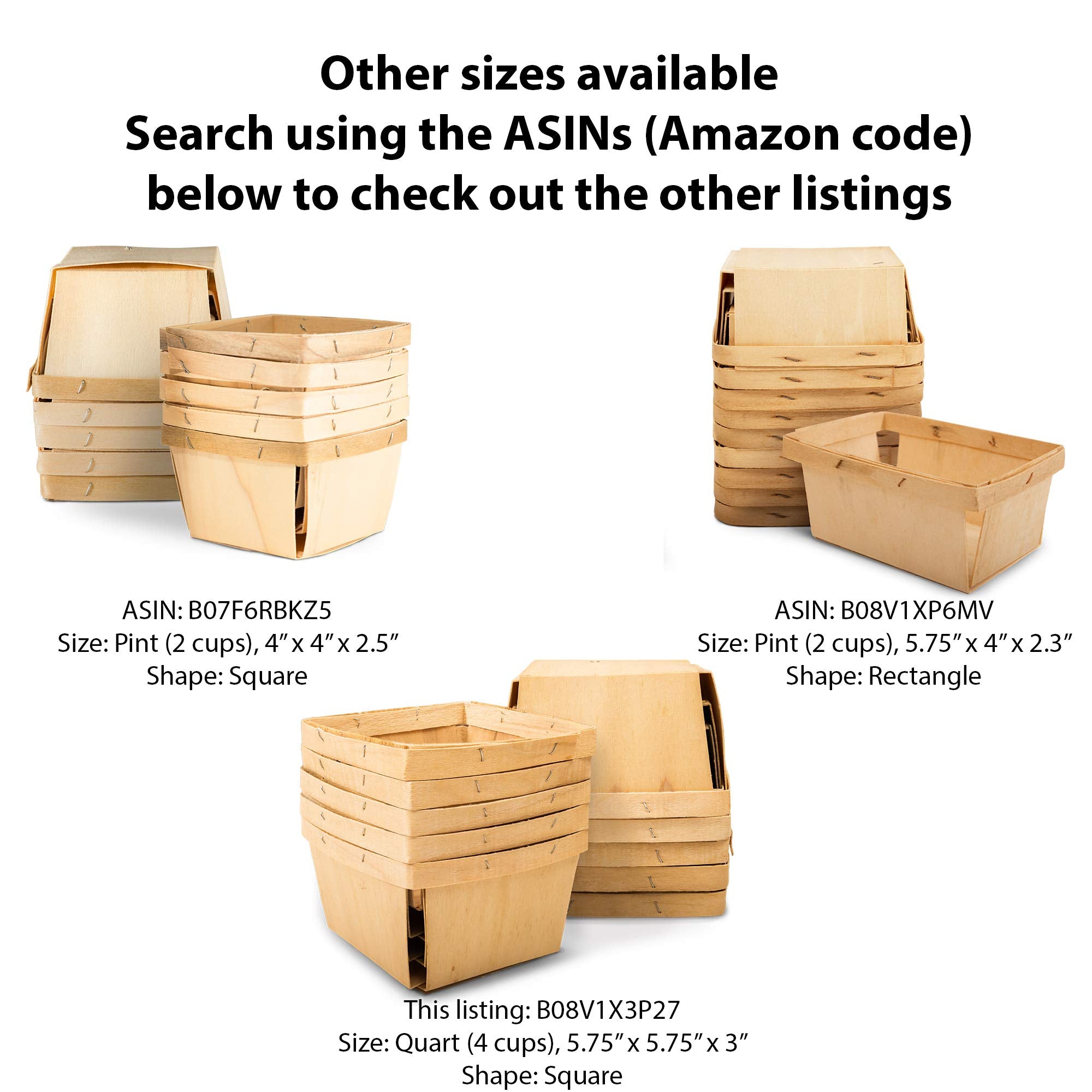 Top Home Store One Quart Wooden Gift Baskets (25 Pack); for Picking Fruit or Arts, Crafts and Decor; 5.75” Square Vented Wood Boxes