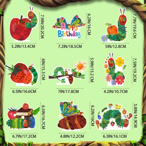 9 Pcs The Very Hungry Caterpillar Honeycomb Centerpieces 3D Double Sided Table Decorations, Photo Booth Props for The Very Hungry Caterpillar Birthday Party Decoration Supplies