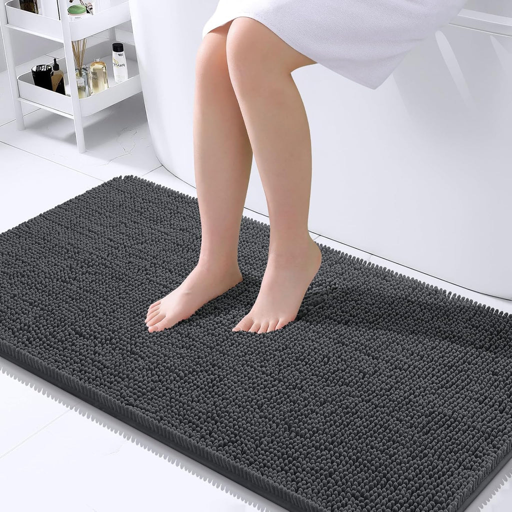 OLANLY Large Bathroom Rugs - Extra Soft Chenille Bath Mats | Quick-Dry, Machine Washable, Dark Grey 45x27