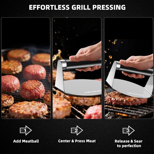 Execent Smash Burger Press 5.5" Stainless Steel - Burger & Hamburger Smasher Tool, Nonstick Cool-Touch Handle, Dishwasher Safe Grill Press for Griddle, Ground Beef