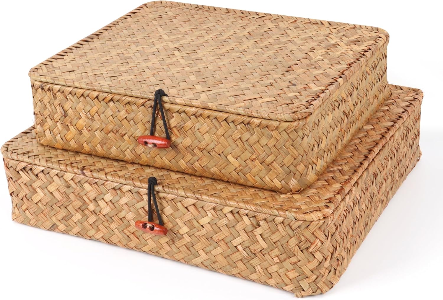 Moosky Wicker Shelf Baskets - Seagrass Storage Bins with Lids | Natural Set of 2 for Home Organization