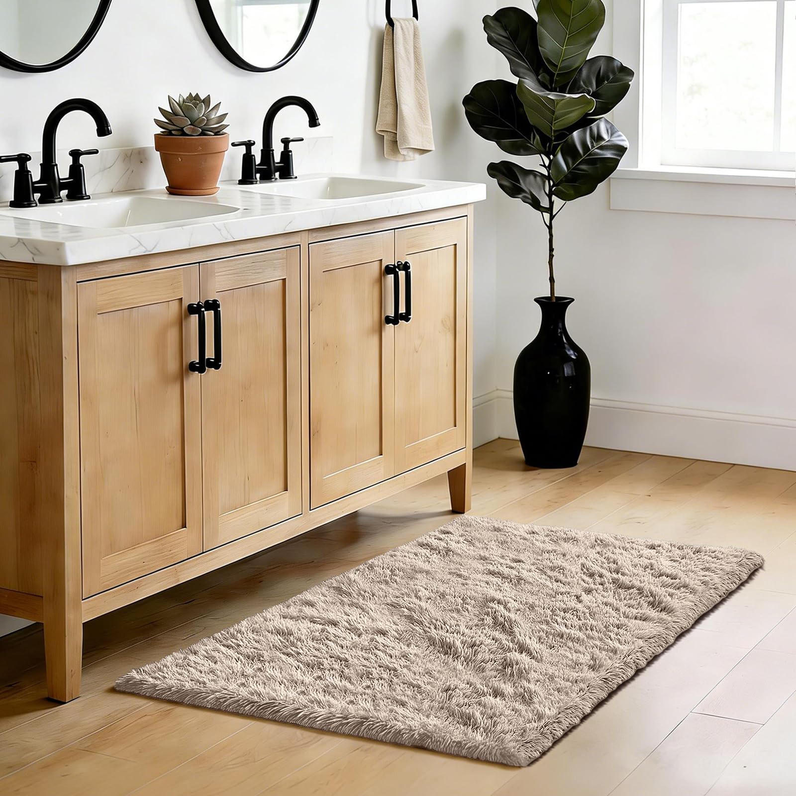 Fluffy Rug Shag Area Rug, Beige 3x5 Area Rugs for Bedroom, Small Bedside Rug, Soft Fluffy Shag Entryway Throw Rugs for Living Room Bedroom Kids Room Home Decor