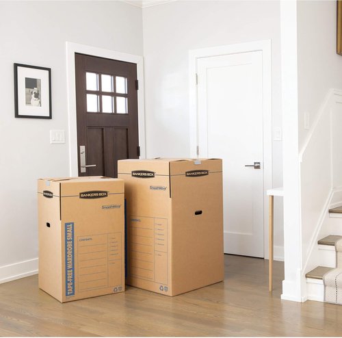 Bankers Box Tall Wardrobe Box - Tape-Free Design for Easy Storage | 24" x 24" x 40", 3 Pack