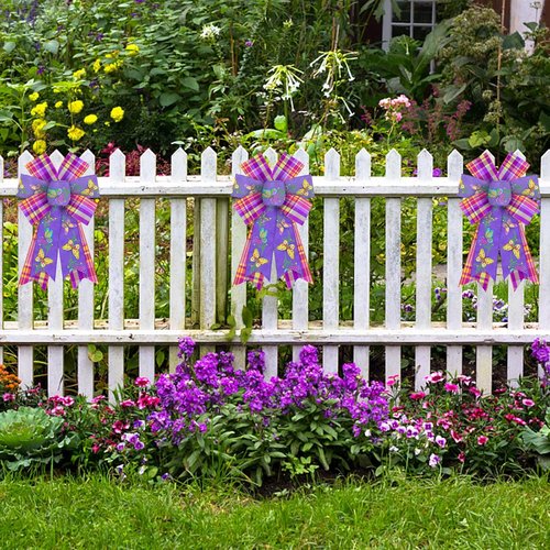 Hying Spring Flower Wreath Bows - 2-Piece Purple & Pink Burlap Set for Front Door Decor