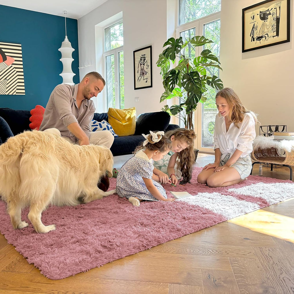 OLANLY Large Area Rug - Soft Fluffy Shaggy Indoor Carpet for Living Room & Bedroom | Pale Pink 6x9