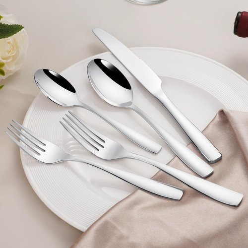 40 Pieces Heavy Duty Silverware Set for 8, 18/10 Stainless Steel Flatware Set, High End Modern Flatware Sets, Everyday Use, Dishwasher Safe, Ideal for New Home Essentials Gift