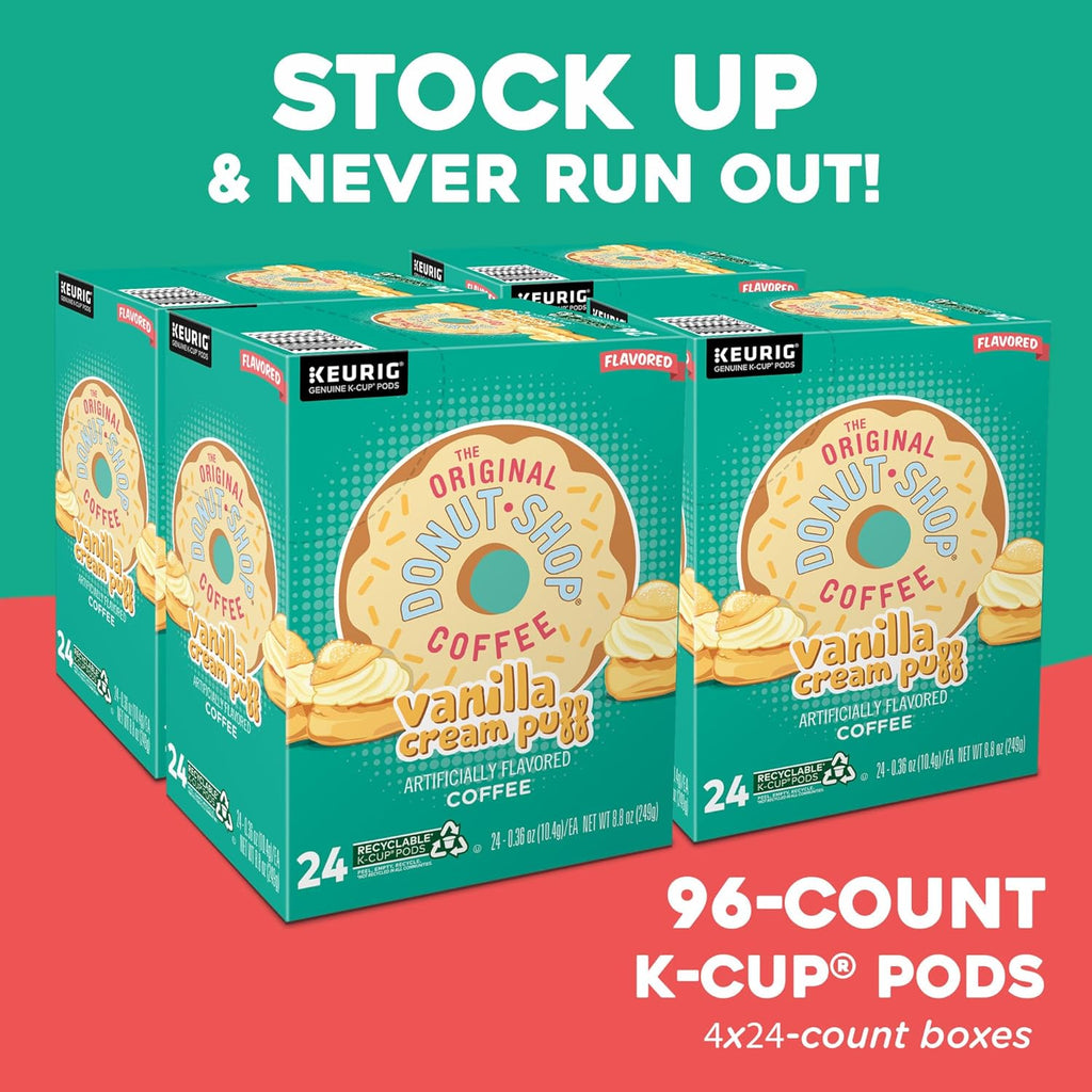 Original Donut Shop Vanilla Cream Puff Coffee - Medium Roast K-Cup Pods, 96 Count