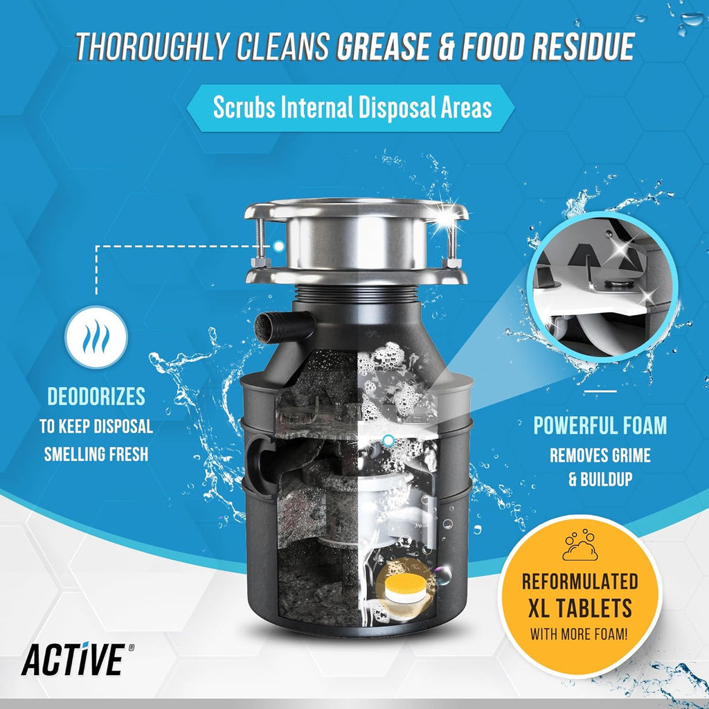 Powerful Garbage Disposal Cleaner Tablets by Fresh Citrus - 24 Pack XL Foaming Deodorizer for Kitchen Drain Care
