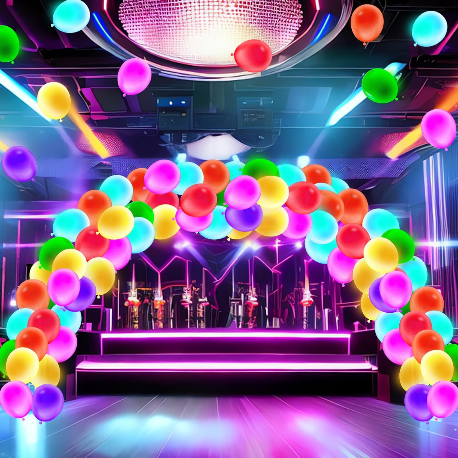 Voircoloria 12-Inch UV Neon Balloons - 105pcs Glow in the Dark Party Decorations for Birthdays & Events
